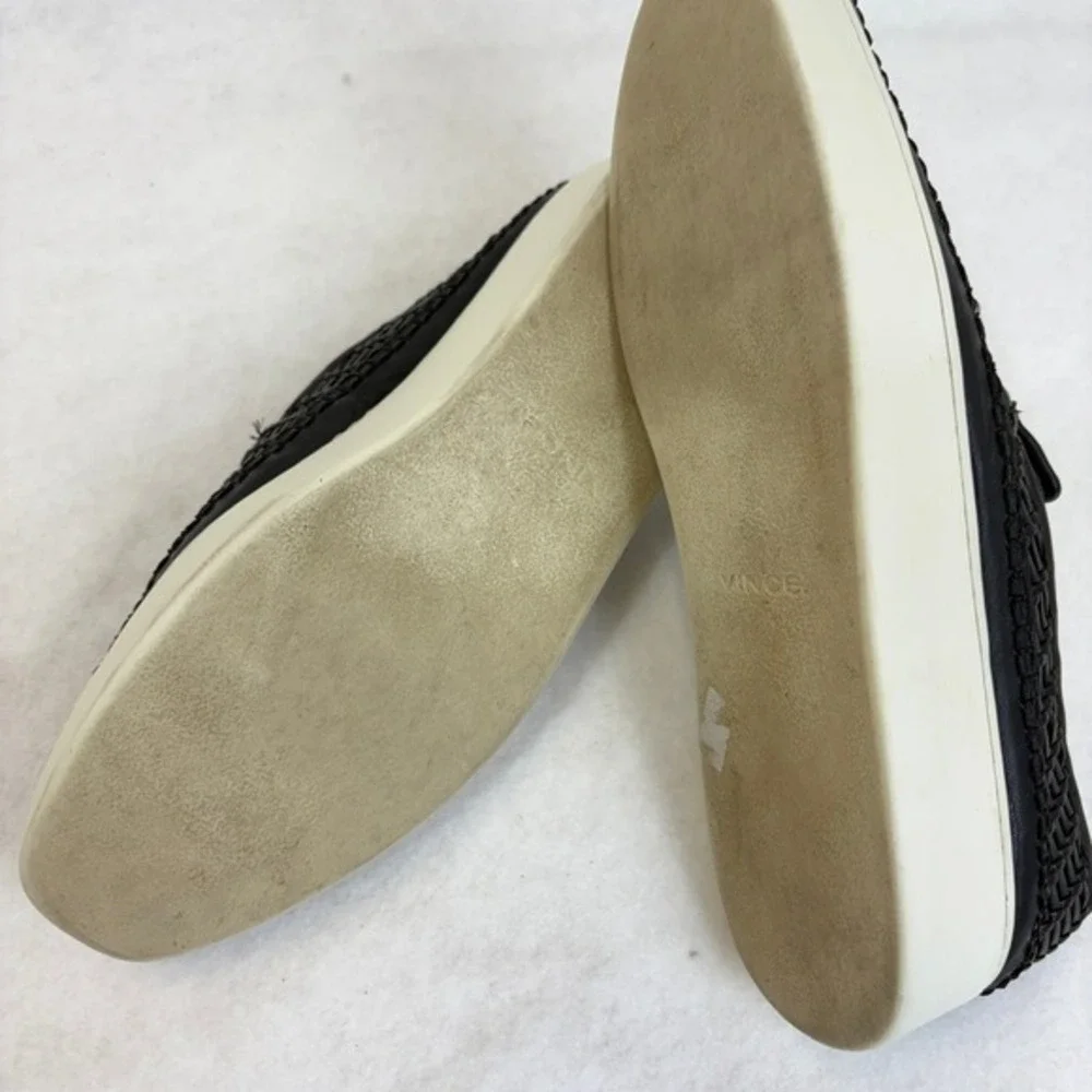 VINCE Stafford Platform Black Woven Leather Slip On Sneakers Womens Size 10 / 40